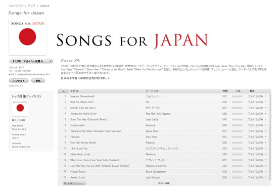 世界中のiTunes Storeで1位を記録！U2/Madonna/レッチリなど参加の日の丸コンピ。
