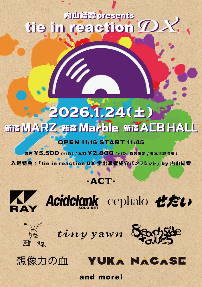 RAY内山結愛、来年1/24開催の3会場周遊フェス第1弾出演者に長瀬有花、cephalo、テレビ大陸音頭、想像力の血、Acidclank、Beachside talks、tiny yawn、せだい発表