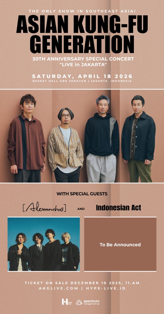 ASIAN KUNG-FU GENERATION、結成30周年記念ライヴのジャカルタ公演に[Alexandros]出演発表。30周年プレ・ワンマン公演3/13開催決定。"NANO-MUGEN FES."ライヴ映像3曲公開