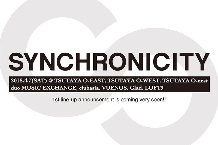 来年4/7に渋谷8会場にて都市型フェス"SYNCHRONICITY'18"開催決定。終演後アフター・パーティーも
