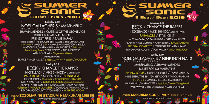 "SUMMER SONIC 2018"、第4弾出演アーティストにPARAMORE、THE ORAL CIGARETTES、Nulbarich、DAOKO、Yogee New Wavesら決定。日程別発表も