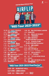 AIRFLIP、"RED Tour 2021-2022"ゲスト第6弾でSpecialThanks、POETASTER、HOTSQUALL発表。ファイナル・シリーズ・ゲストにはEGG BRAINも決定