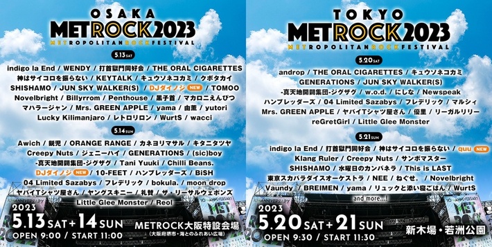 "METROCK2023"、タイムテーブル＆オープニングDJ発表