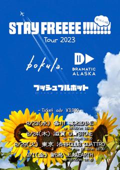 ドラマチックアラスカ、プッシュプルポット、bokula.の3バンドで4会場を巡るレーベル・ツアー"STAY FREEEE!!!!!!!!ツアー夏休み編"開催決定