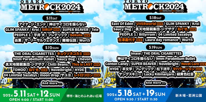 "METROCK2024"、第4弾出演アーティストでキュウソネコカミ、UVERworld、This is LAST、吉澤嘉代子、SIRUP、マハラージャンら10組発表