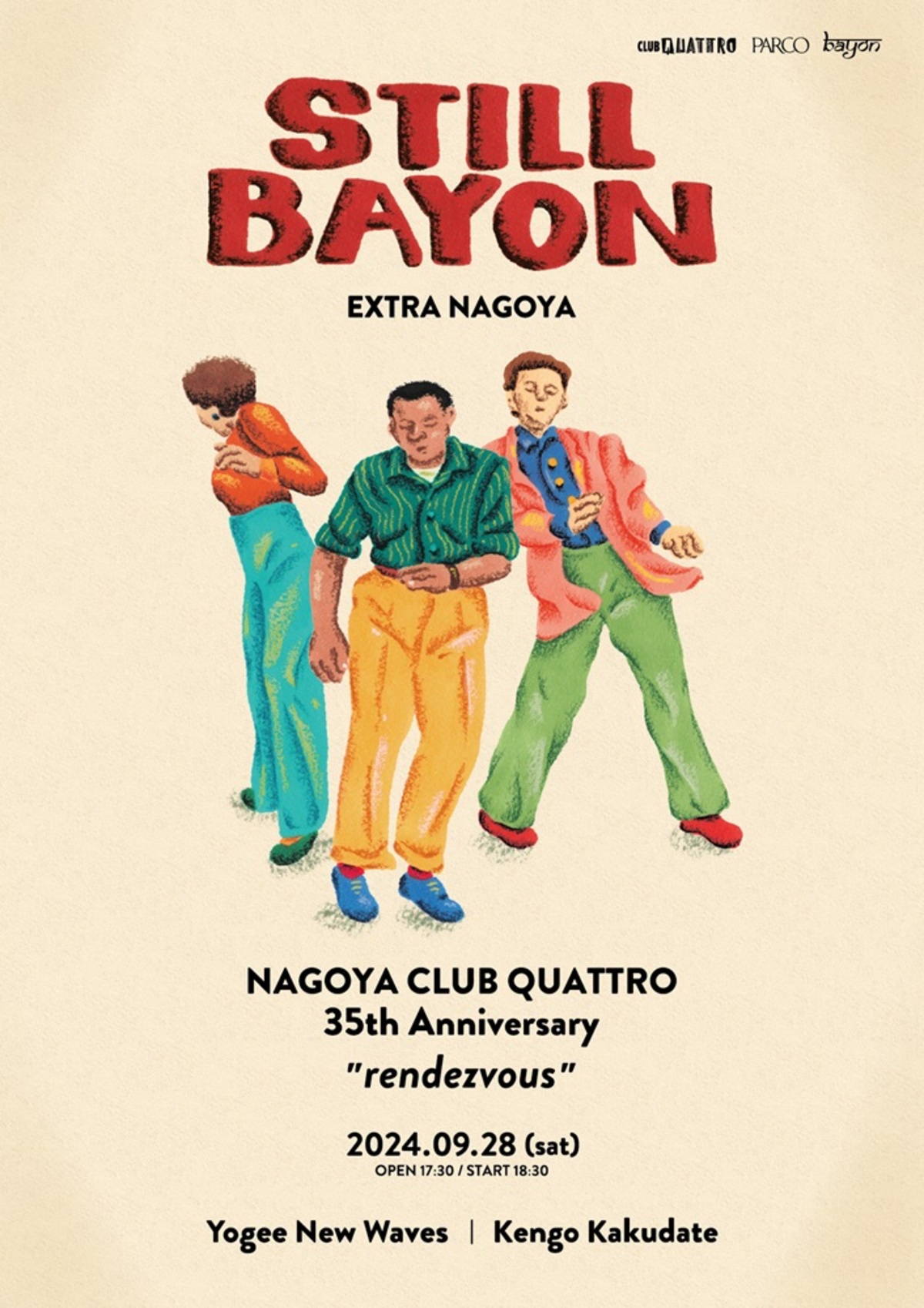 Yogee New Waves ×  角舘健悟、名古屋クアトロ35周年企画とBayonレーベル10周年企画のコラボ・イベントとして9/28スペシャル公演決定