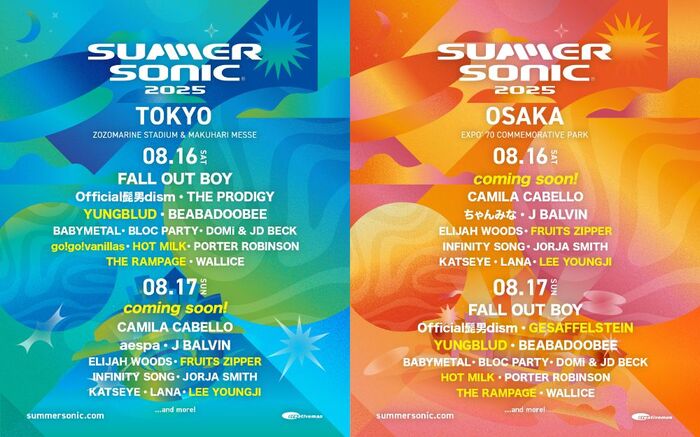 "SUMMER SONIC 2025"、第3弾追加アーティストでYUNGBLUD、go!go!vanillas等決定。日程別ラインナップも発表