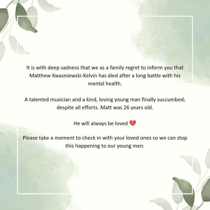 BLACK MIDI創設メンバー Matt Kwasniewski-Kelvinが逝去