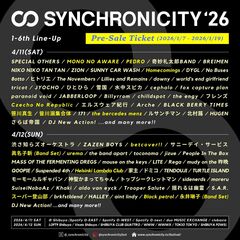 "SYNCHRONICITY'26"、第6弾ラインナップでPEDRO、Czecho No Republic、Homecomings、MONO NO AWARE、Helsinki Lambda Club、betcover!!、urema等14組発表