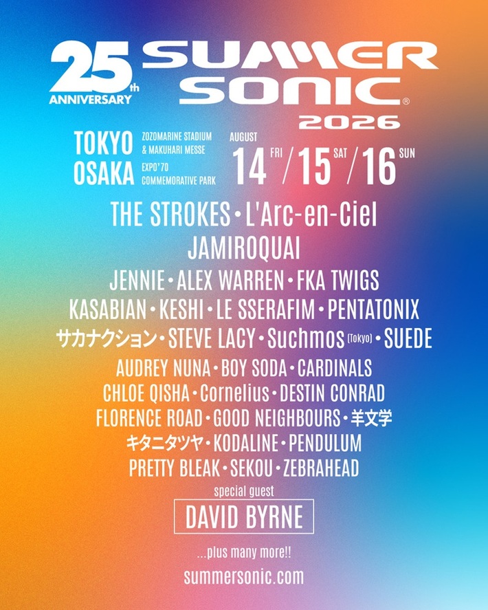 "SUMMER SONIC 2026"、第1弾アーティストでTHE STROKES、ラルク、JAMIROQUAI、SUEDE、KASABIAN、KODALINE、サカナクション、Suchmos、羊文学、キタニタツヤ等発表