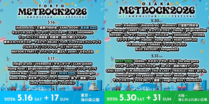 "METROCK2026"、最終出演アーティストで氣志團、WEST.、NEWS発表